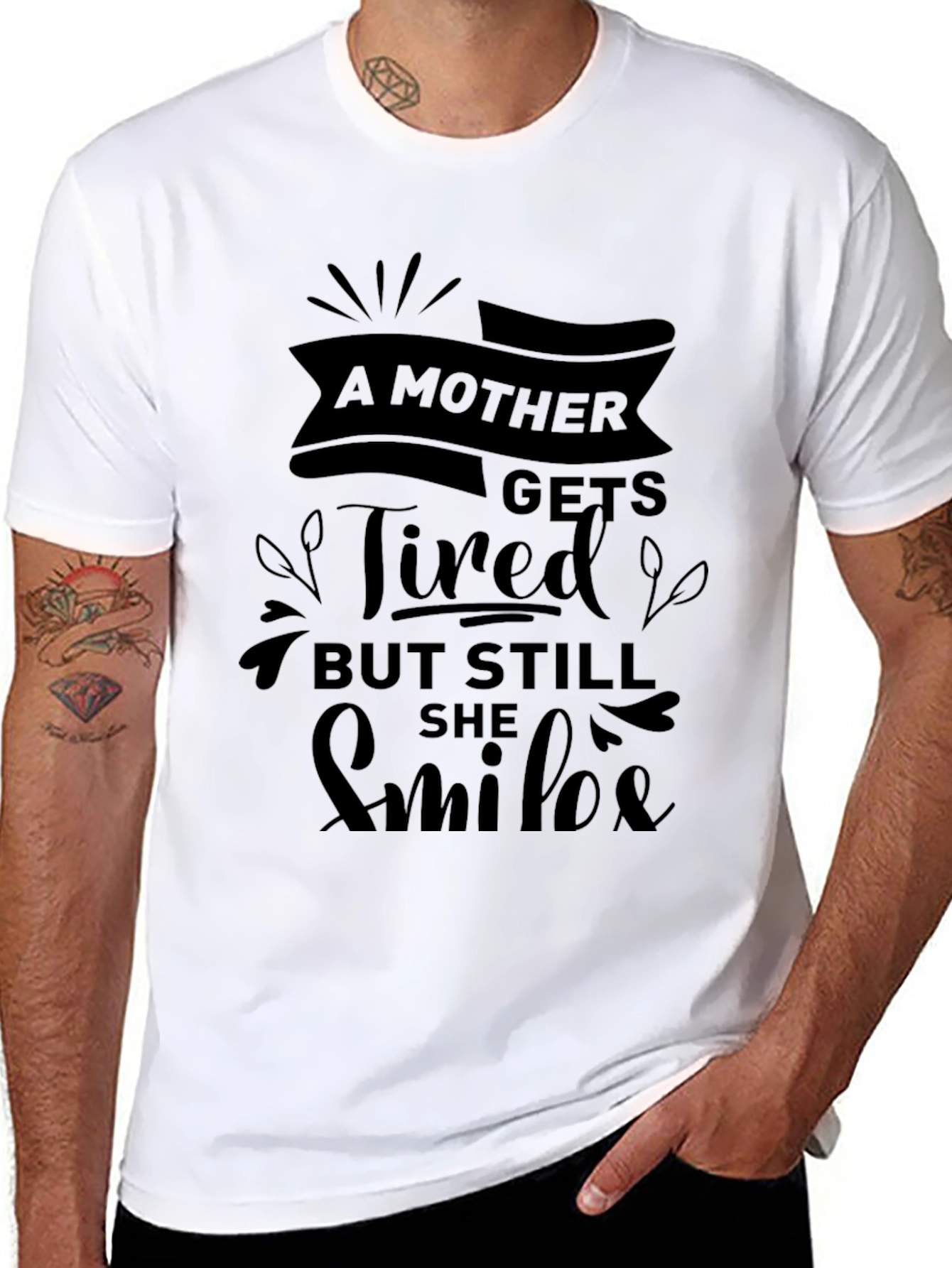 A Mother Gets Tired Black Tee - Unique Design