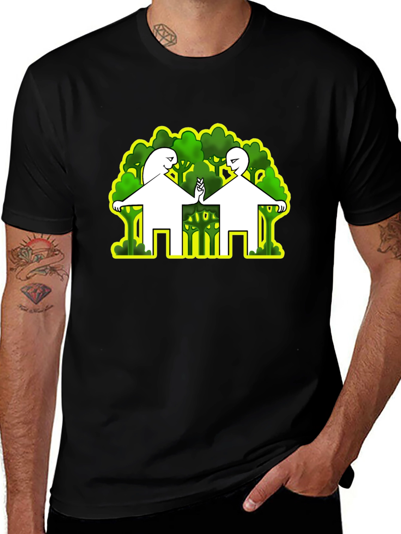 Abstract Peace Tree Graphic Tee - Black