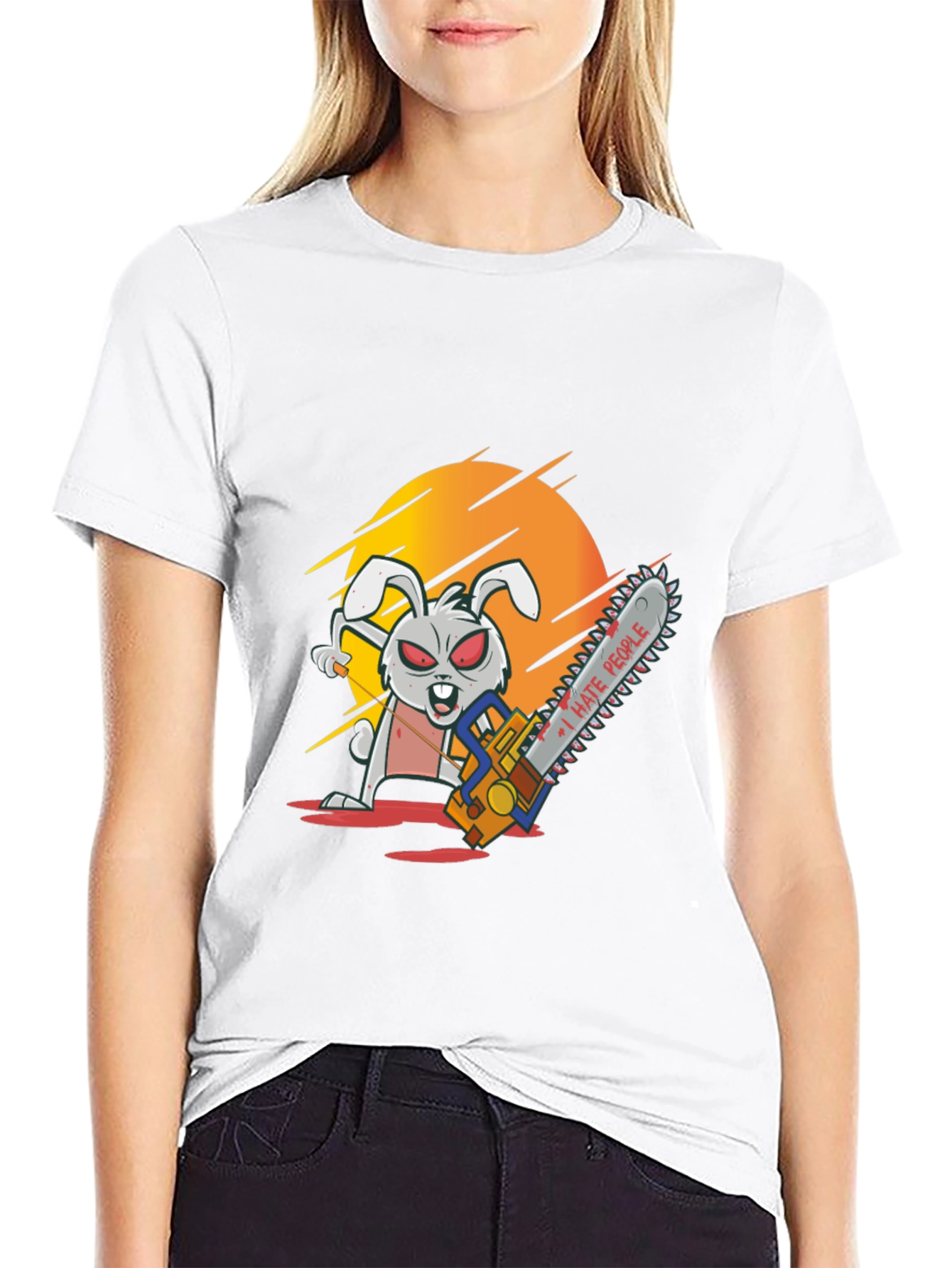 I Hate People Rabbit Chainsaw Graphic Tee