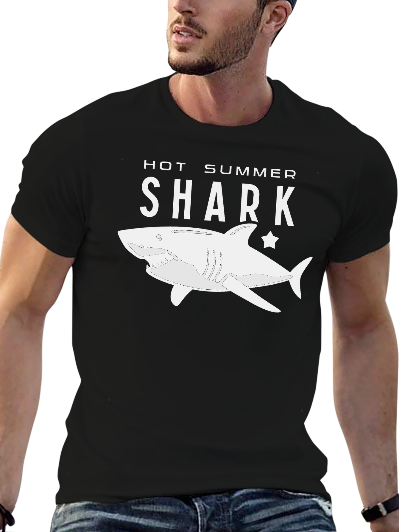 Hot Summer Shark T-Shirt - Black Cotton Tee