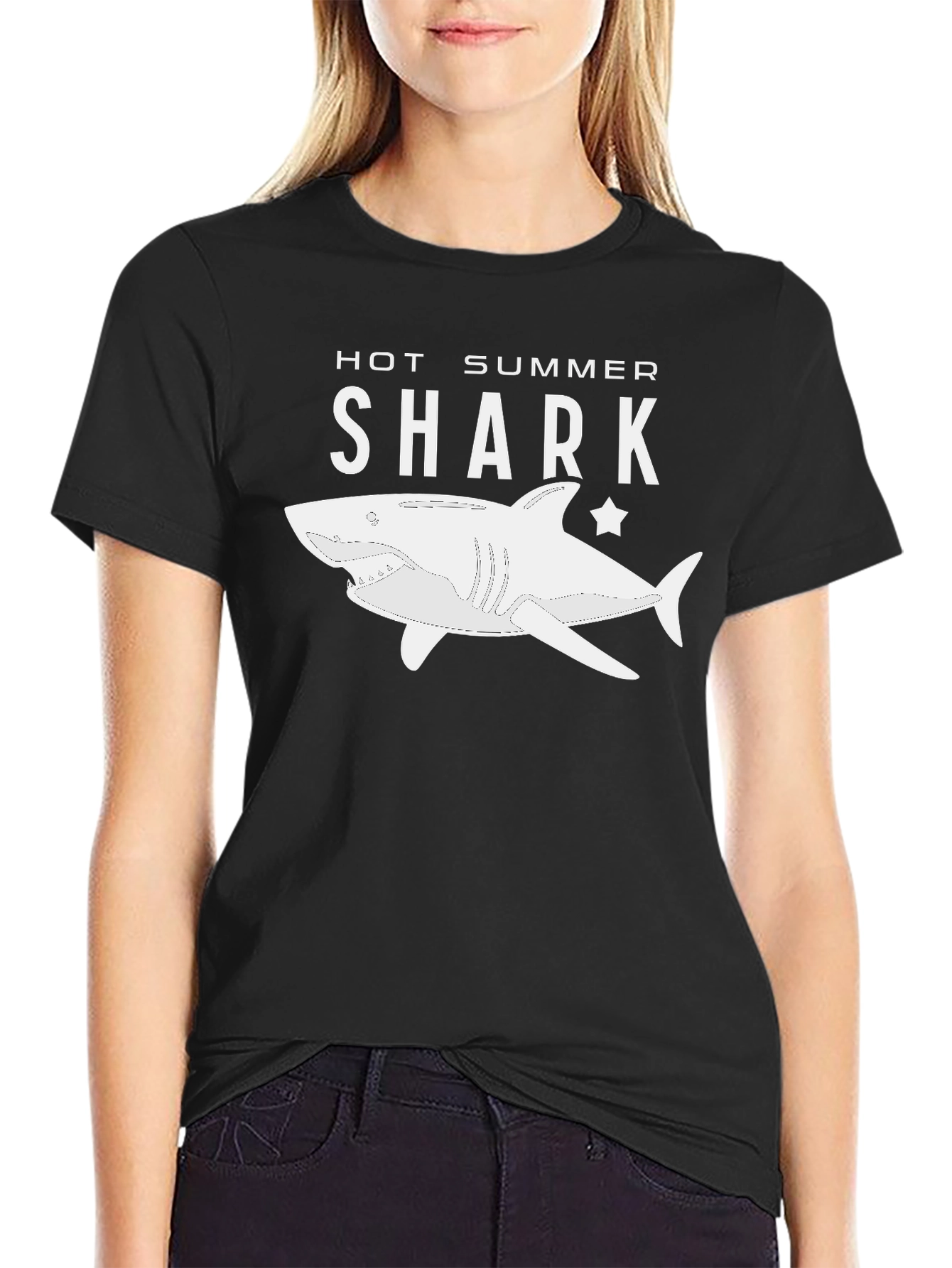 Hot Summer Shark T-Shirt - Black Cotton Tee