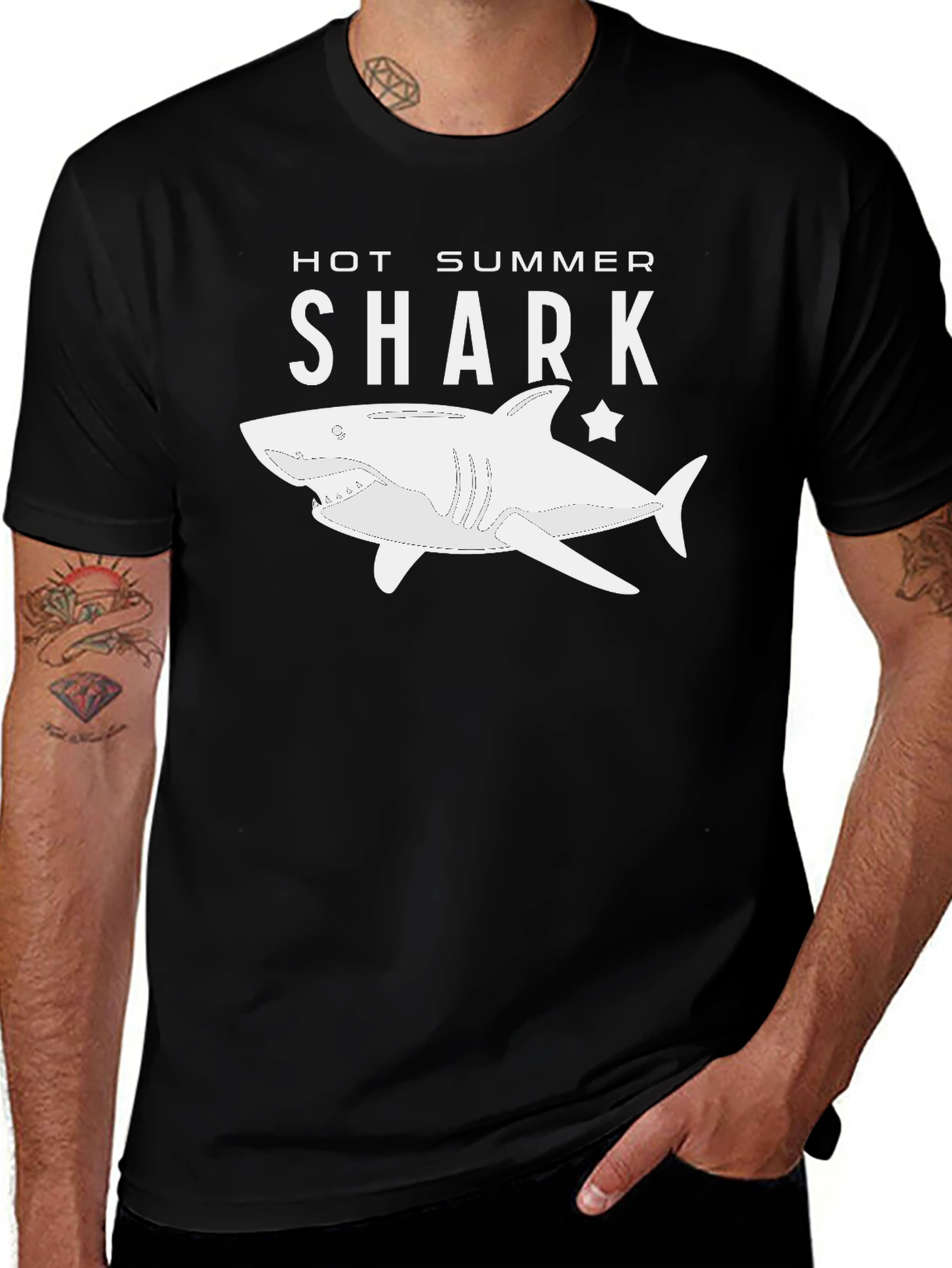 Hot Summer Shark T-Shirt - Black Cotton Tee