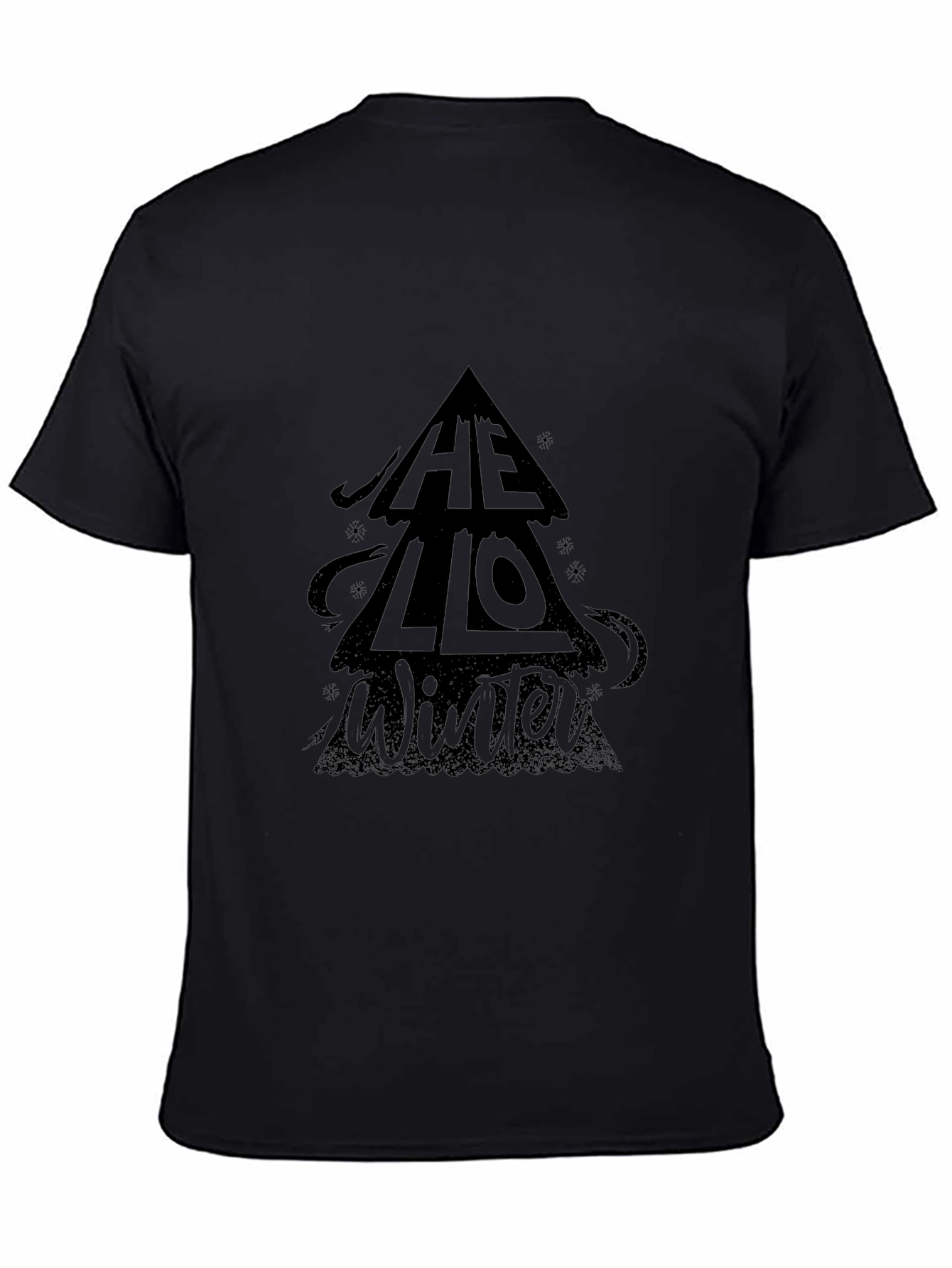 Hello Winter Tree Graphic Black T-Shirt