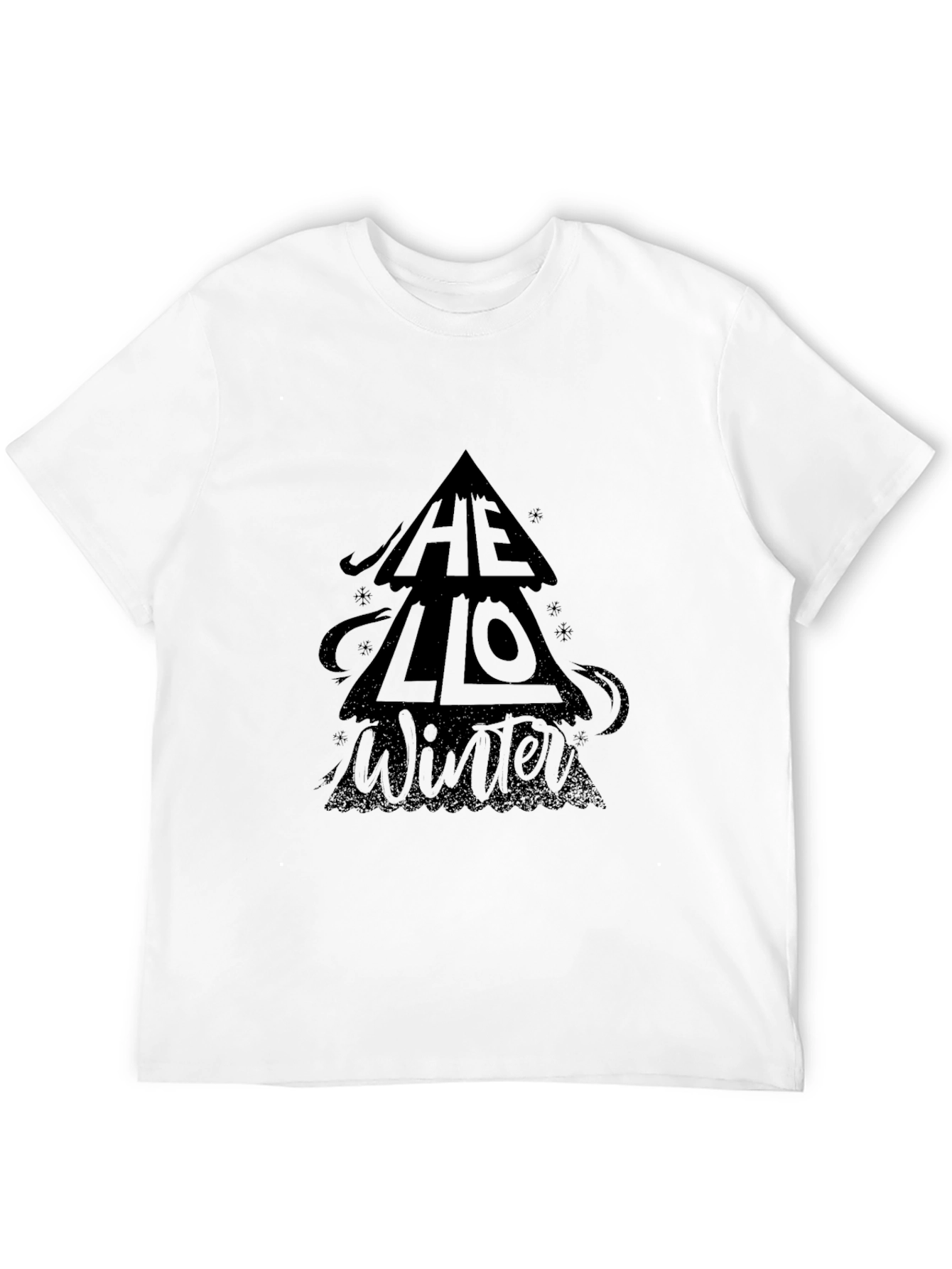 Hello Winter Tree Graphic Black T-Shirt