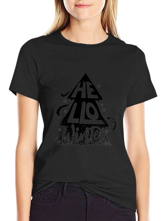 Hello Winter Tree Graphic Black T-Shirt