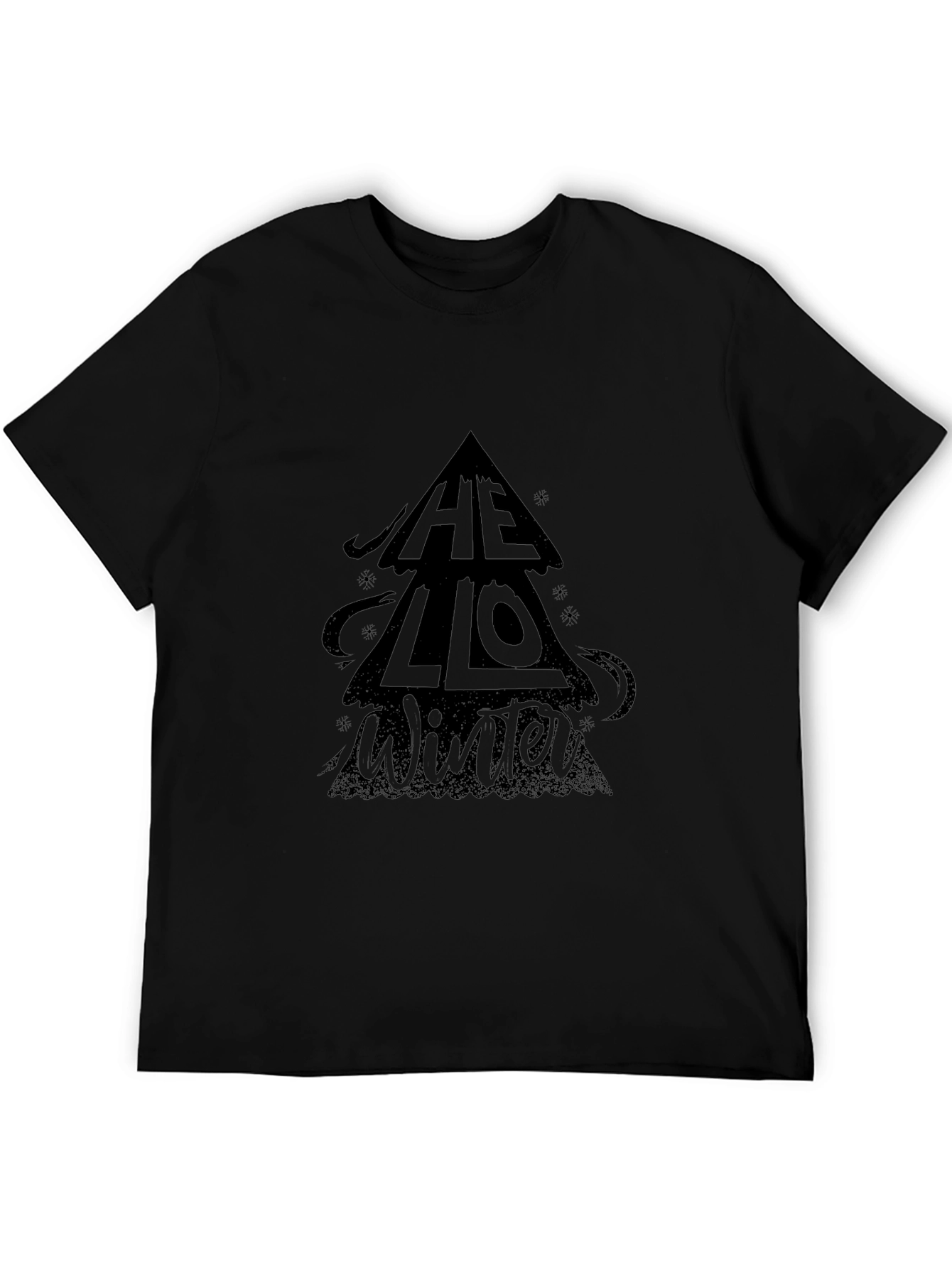 Hello Winter Tree Graphic Black T-Shirt
