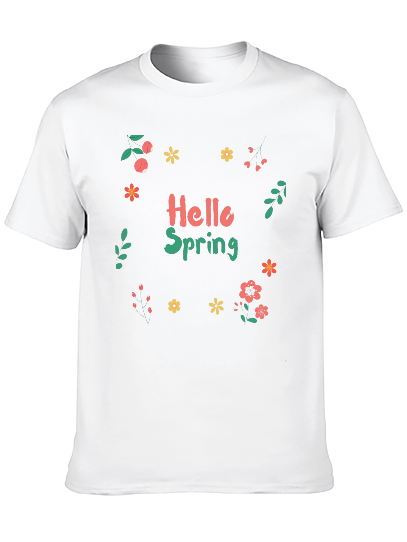 Hello Spring Black T-Shirt with Floral Design