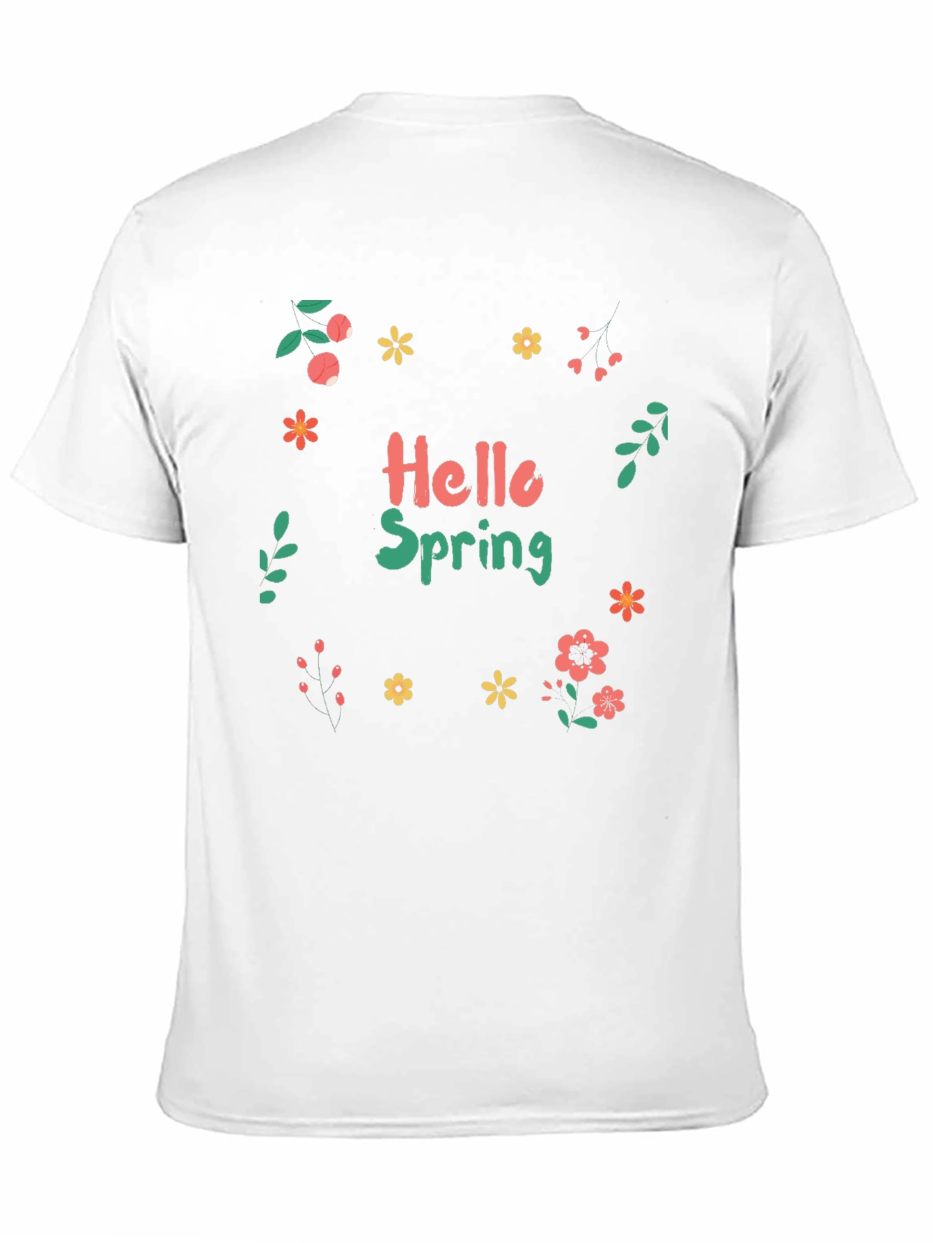 Hello Spring Black T-Shirt with Floral Design
