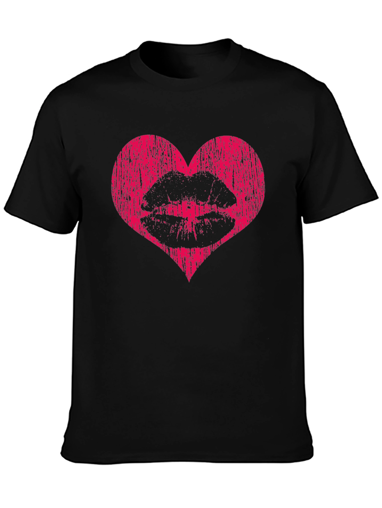 Heart Lips Graphic Tee - Stylish Black T-Shirt