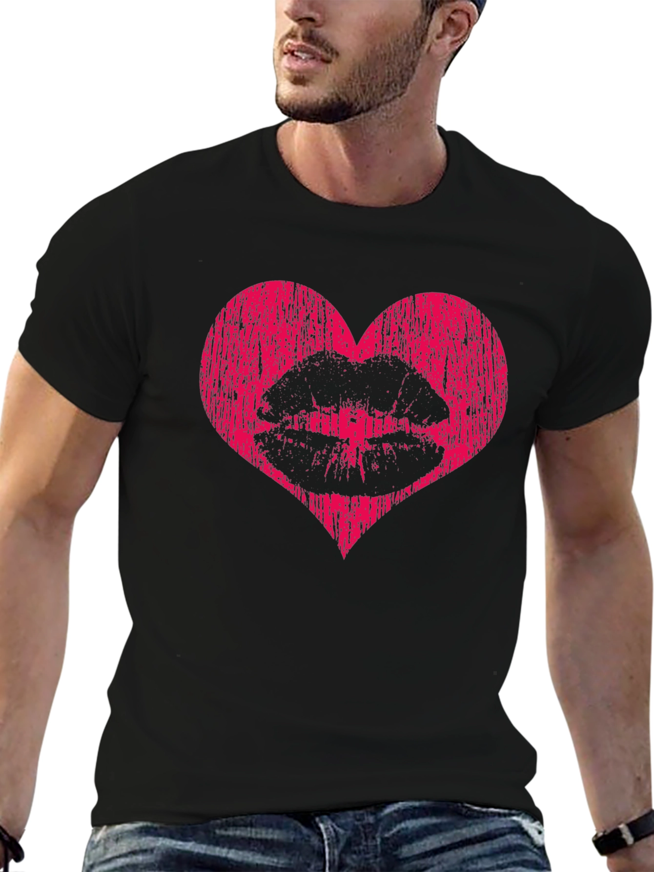 Heart Lips Graphic Tee - Stylish Black T-Shirt