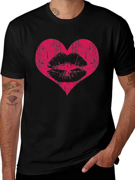 Heart Lips Graphic Tee - Stylish Black T-Shirt