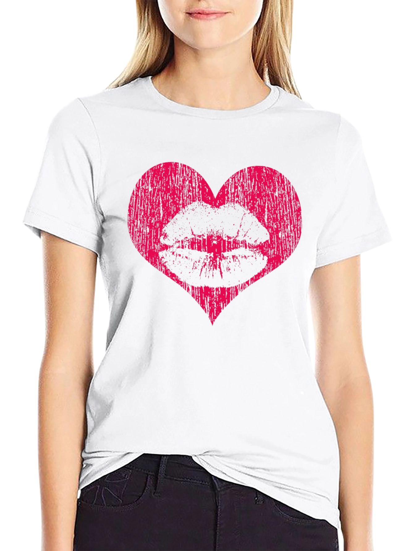 Heart Lips Graphic Tee - Stylish Black T-Shirt