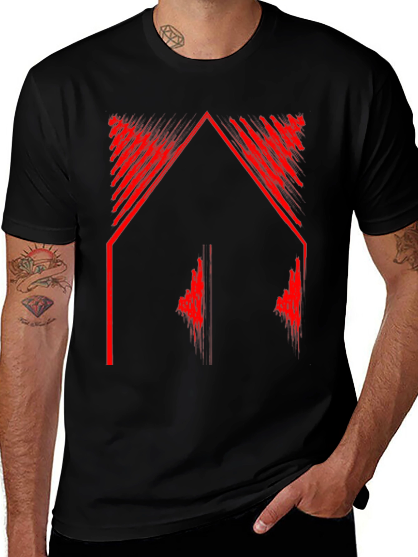 Abstract Red Graphic Tee - Black Casual Shirt