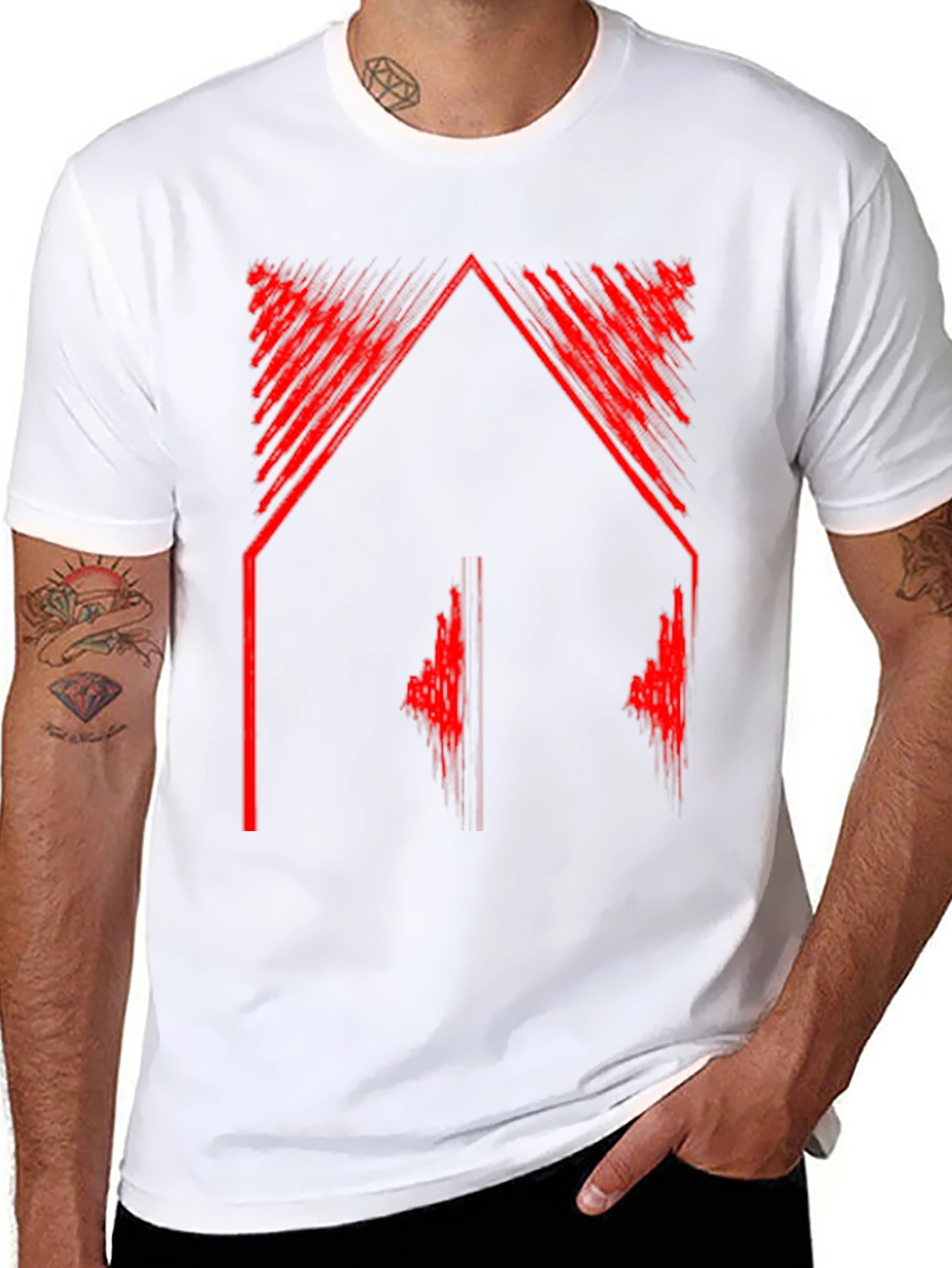 Abstract Red Graphic Tee - Black Casual Shirt