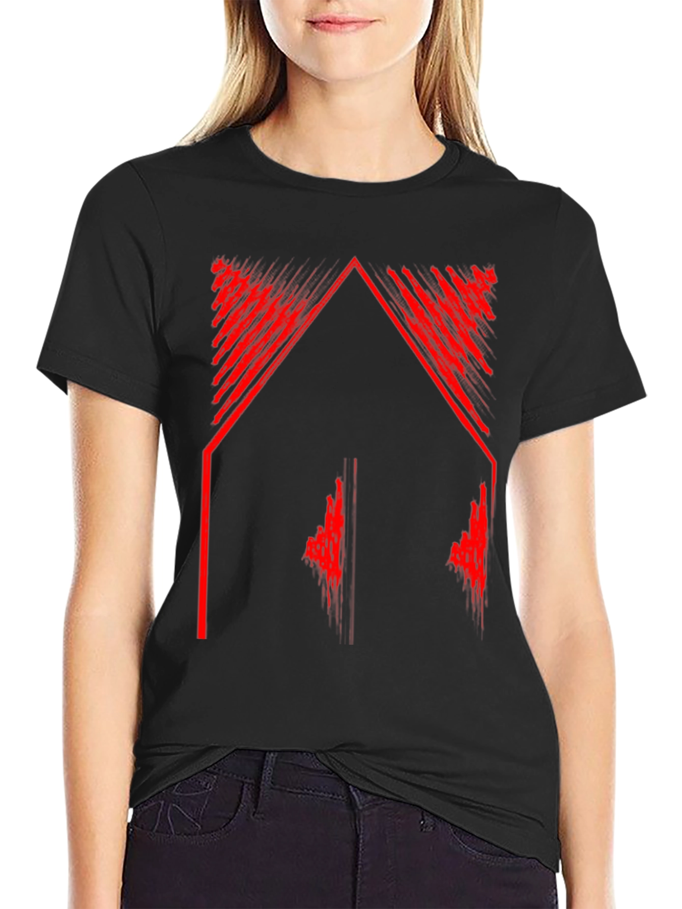 Abstract Red Graphic Tee - Black Casual Shirt