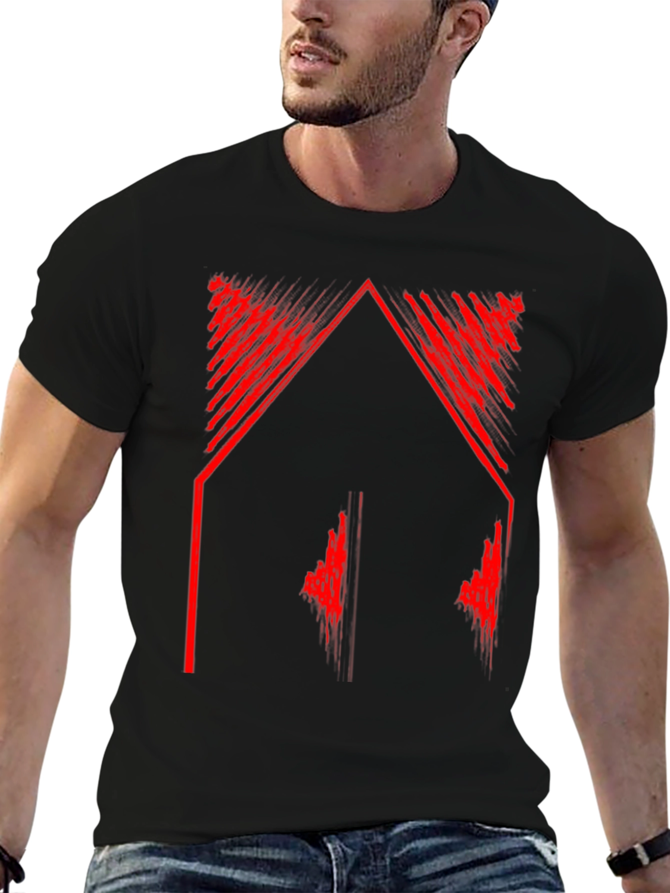 Abstract Red Graphic Tee - Black Casual Shirt