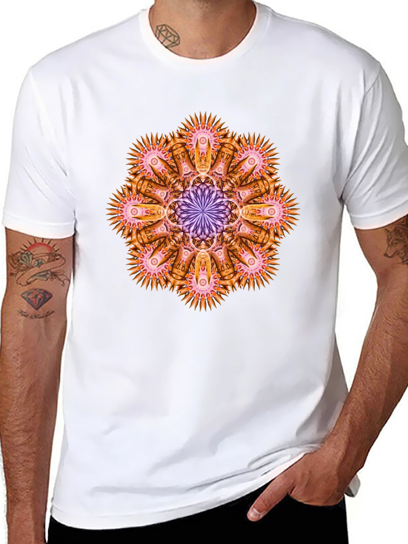 Abstract Mandala Graphic Tee - Black Cotton