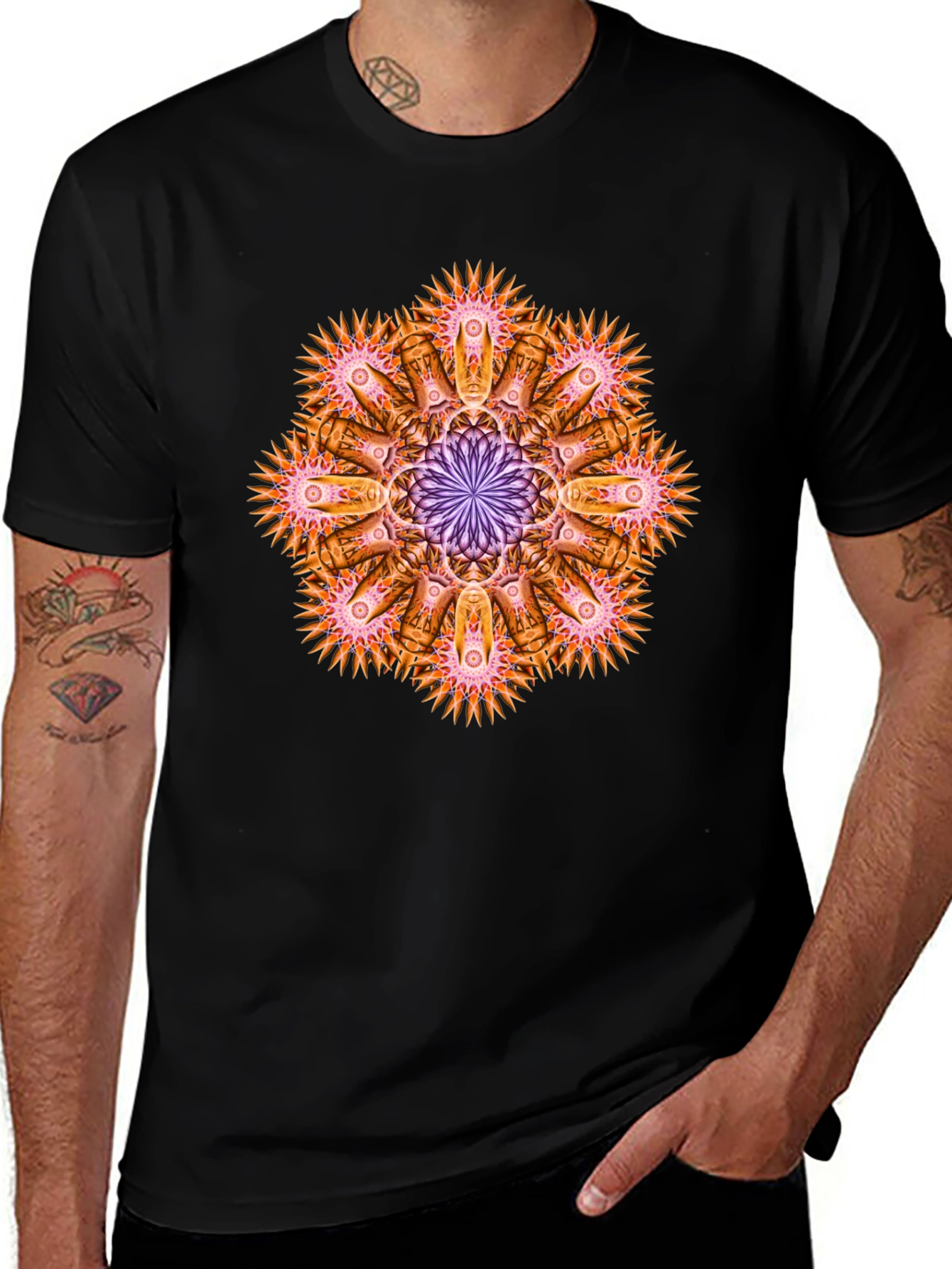 Abstract Mandala Graphic Tee - Black Cotton