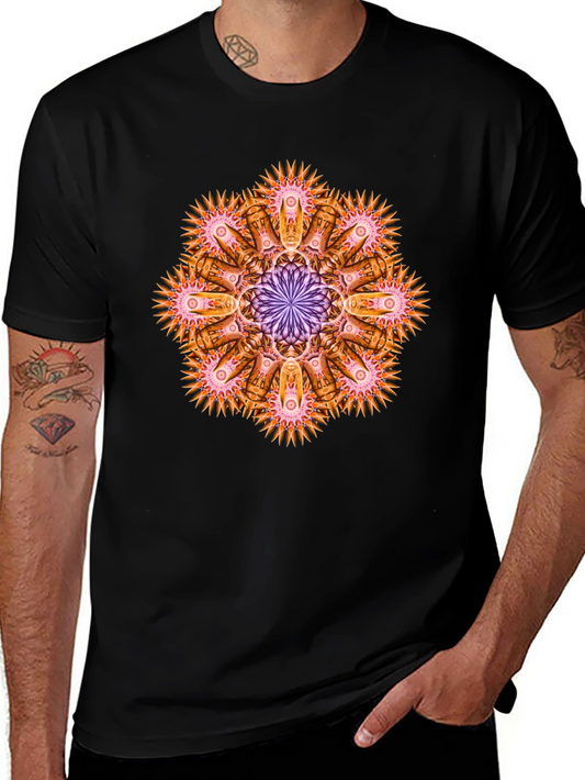 Abstract Mandala Graphic Tee - Black Cotton
