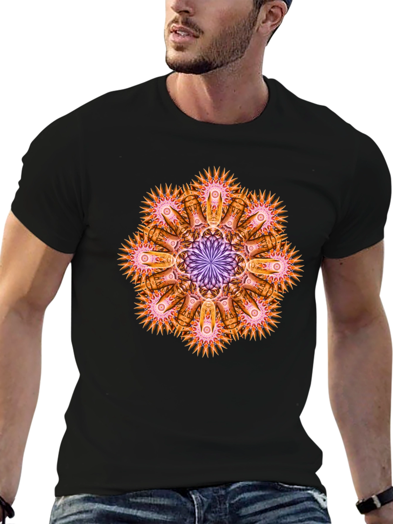 Abstract Mandala Graphic Tee - Black Cotton