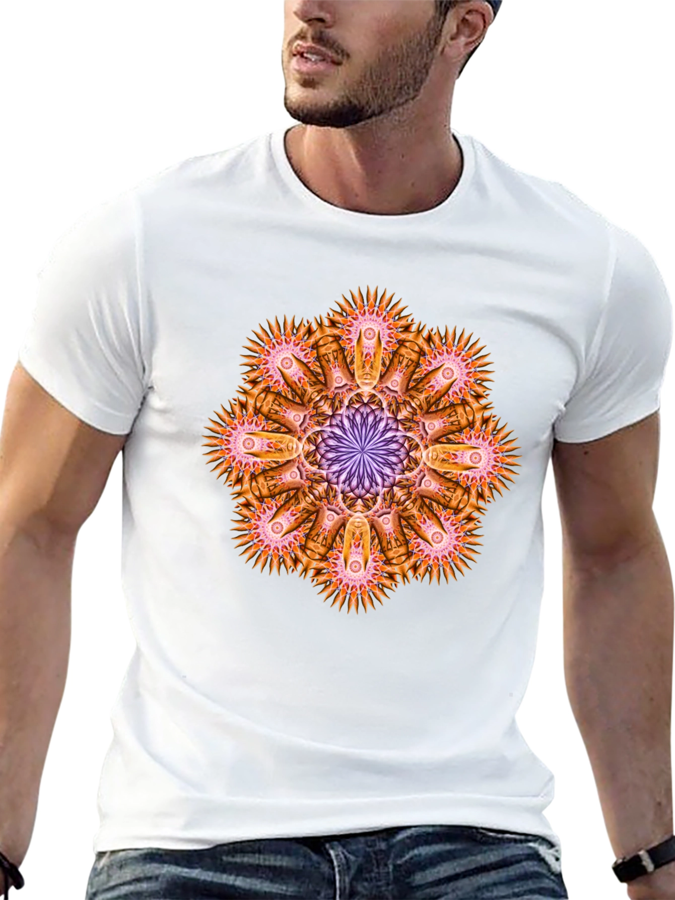 Abstract Mandala Graphic Tee - Black Cotton