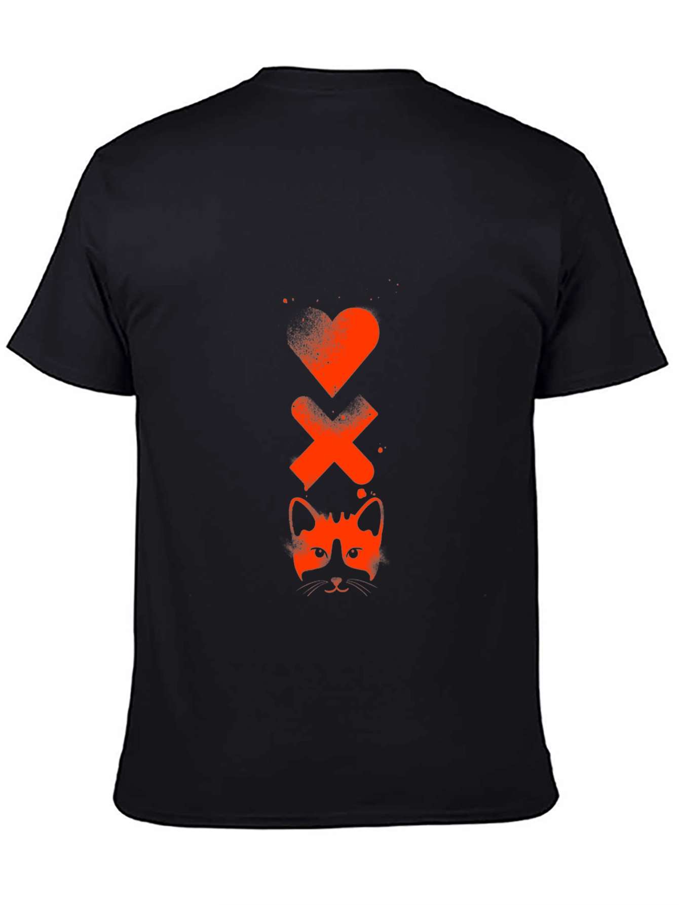 Heart Xs & Cat Face Graphic Tee - Black