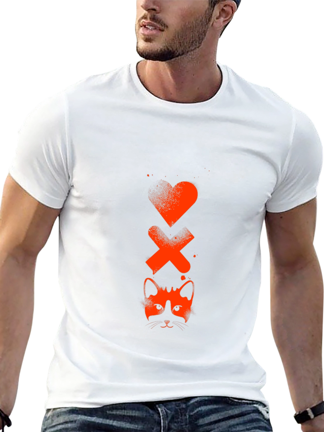 Heart Xs & Cat Face Graphic Tee - Black