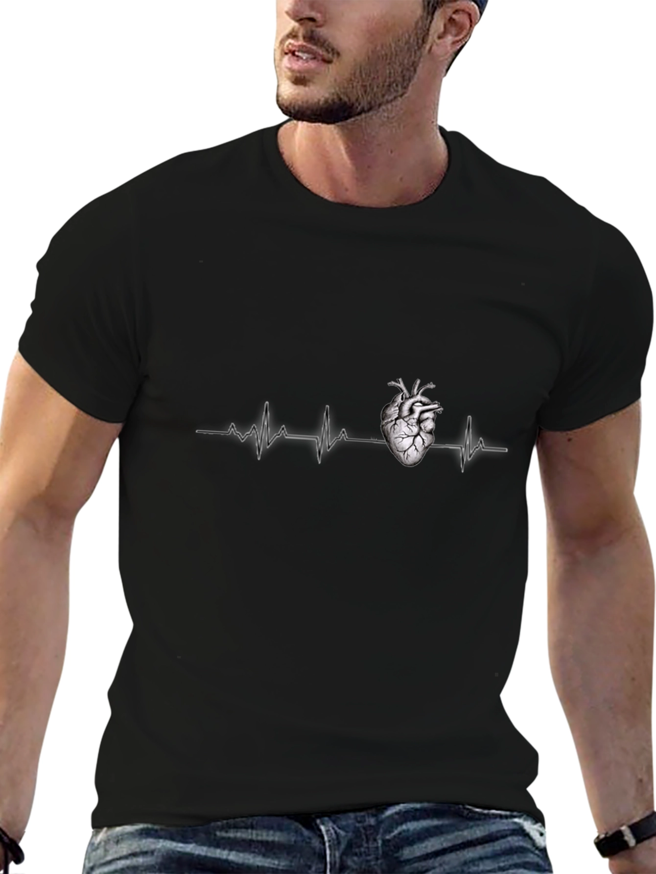 Heartbeat Graphic Tee - Black Crew Neck T-Shirt