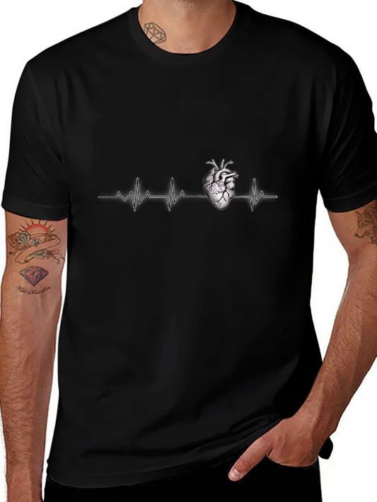 Heartbeat Graphic Tee - Black Crew Neck T-Shirt
