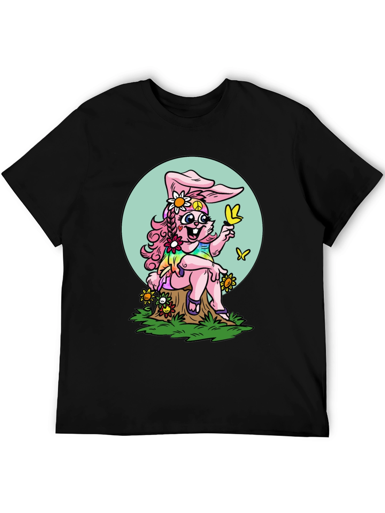 Hippie Bunny Graphic Tee - Peace Love & Butterflies