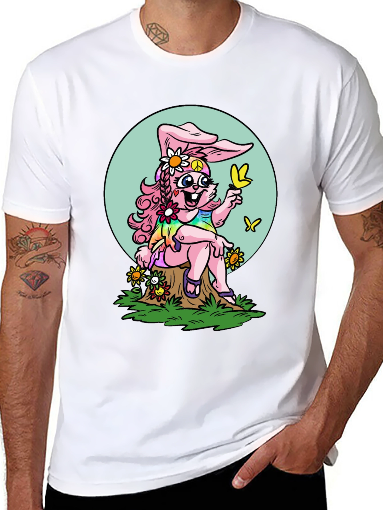 Hippie Bunny Graphic Tee - Peace Love & Butterflies