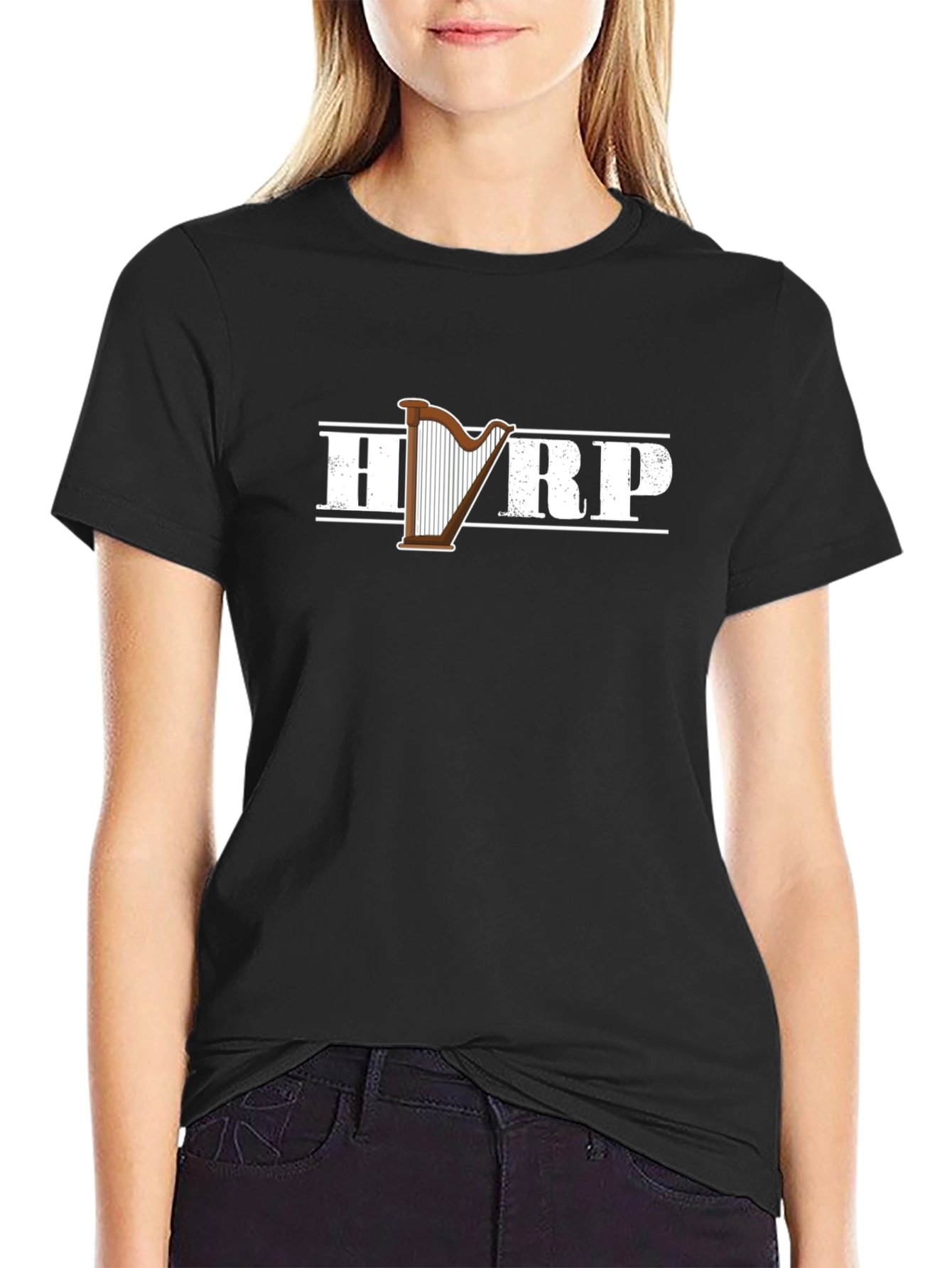 Harp Graphic Tee - Black Cotton Musician T-Shirt