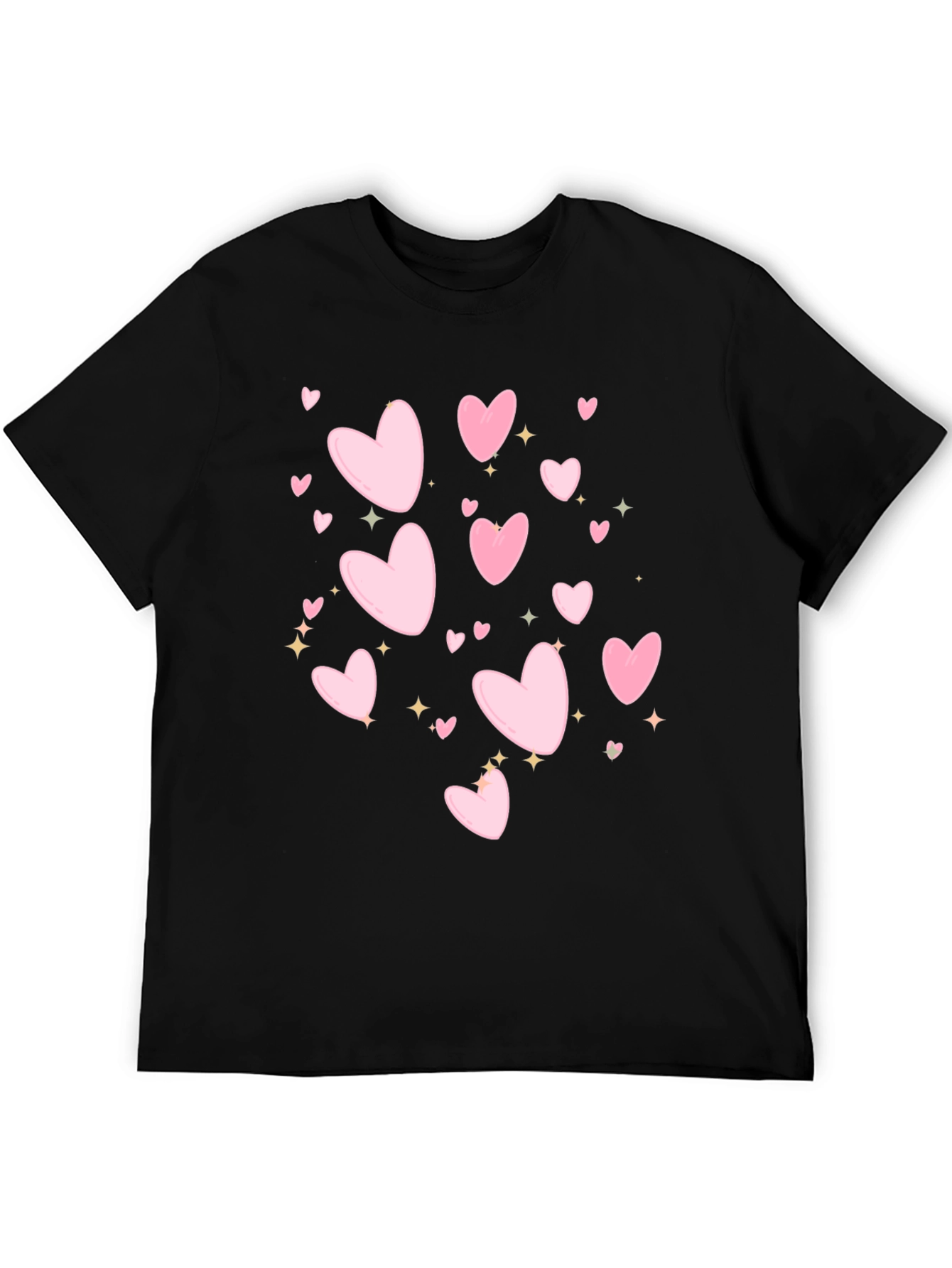 Heart Print Black Casual T-Shirt