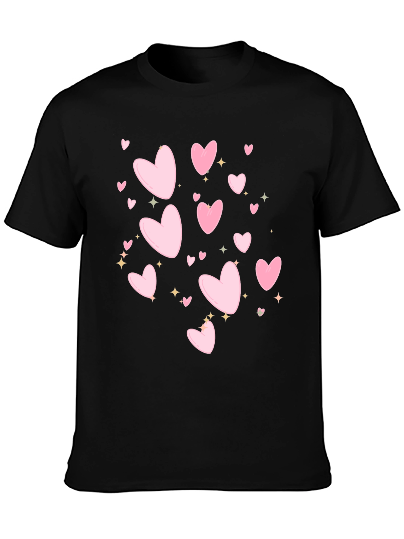 Heart Print Black Casual T-Shirt