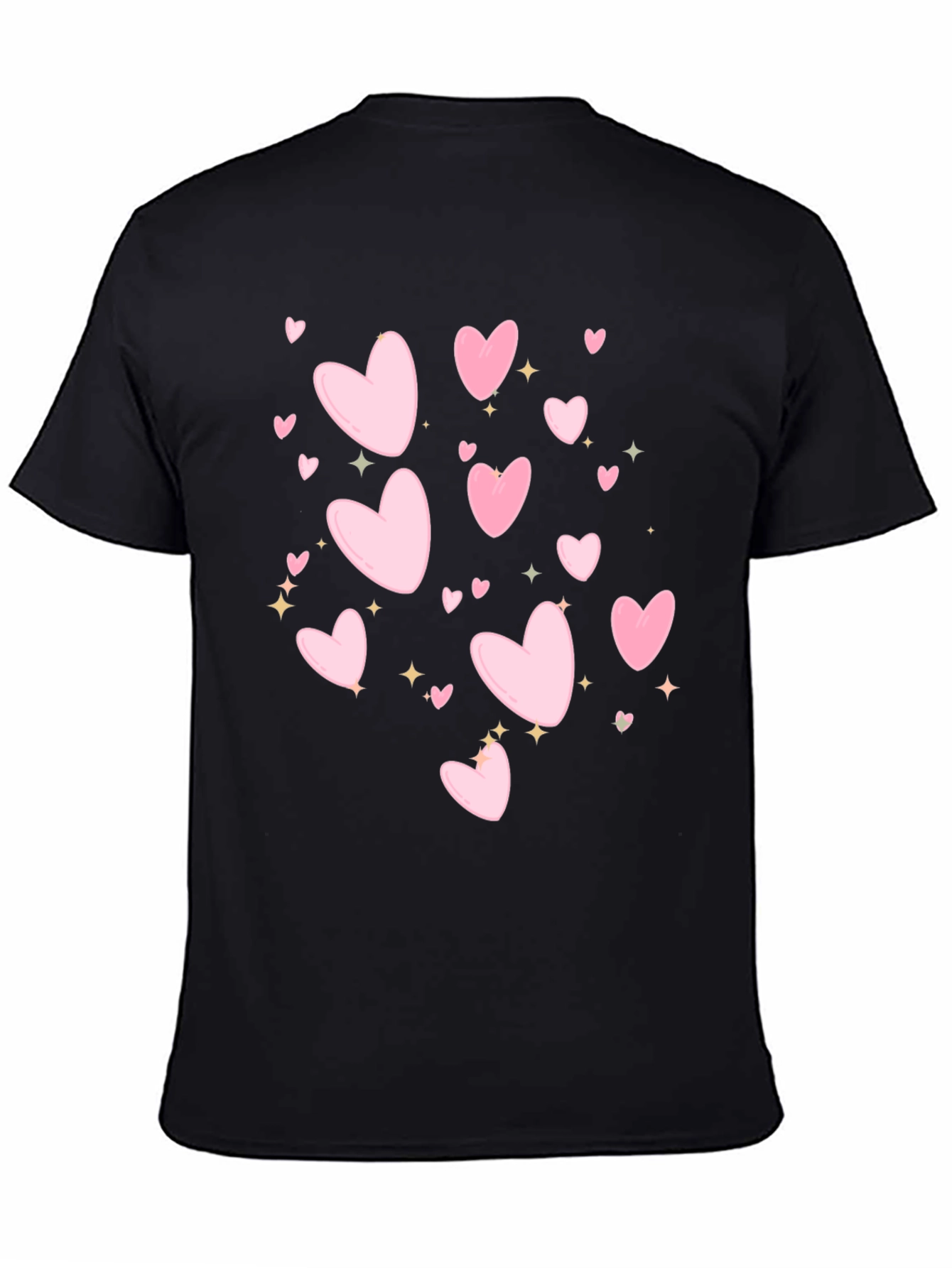 Heart Print Black Casual T-Shirt