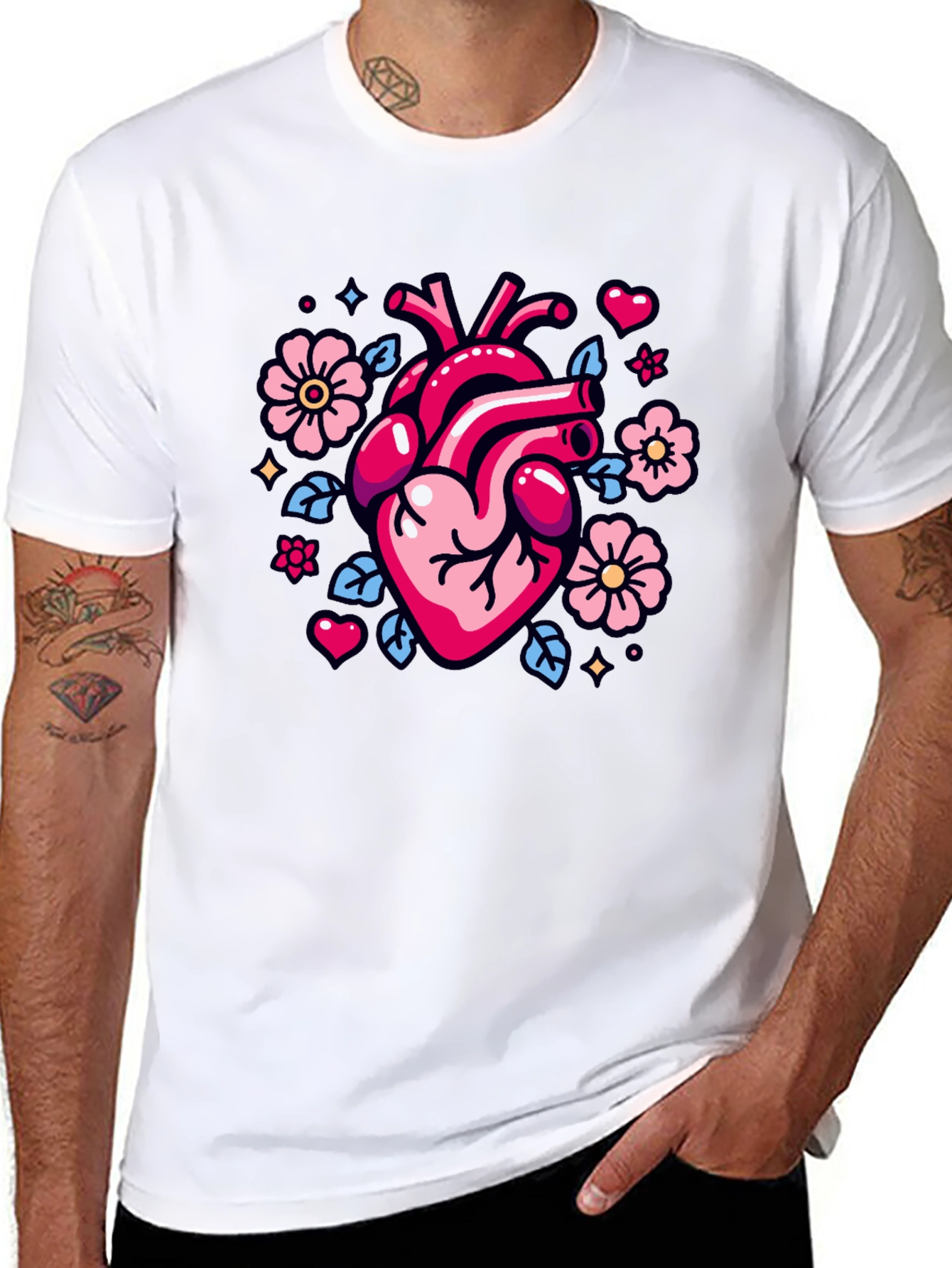 Anatomical Heart & Flowers Graphic Tee