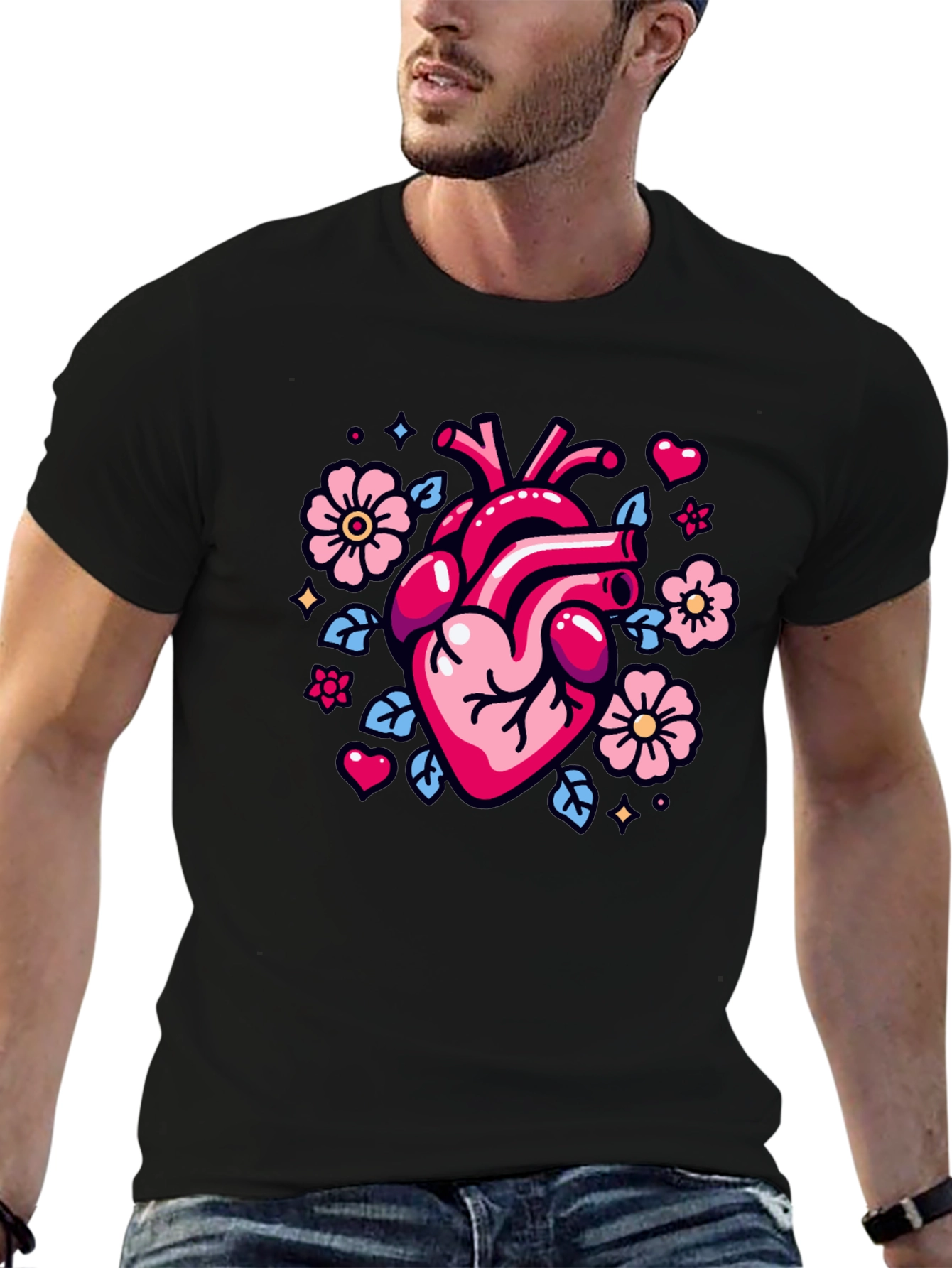 Anatomical Heart & Flowers Graphic Tee