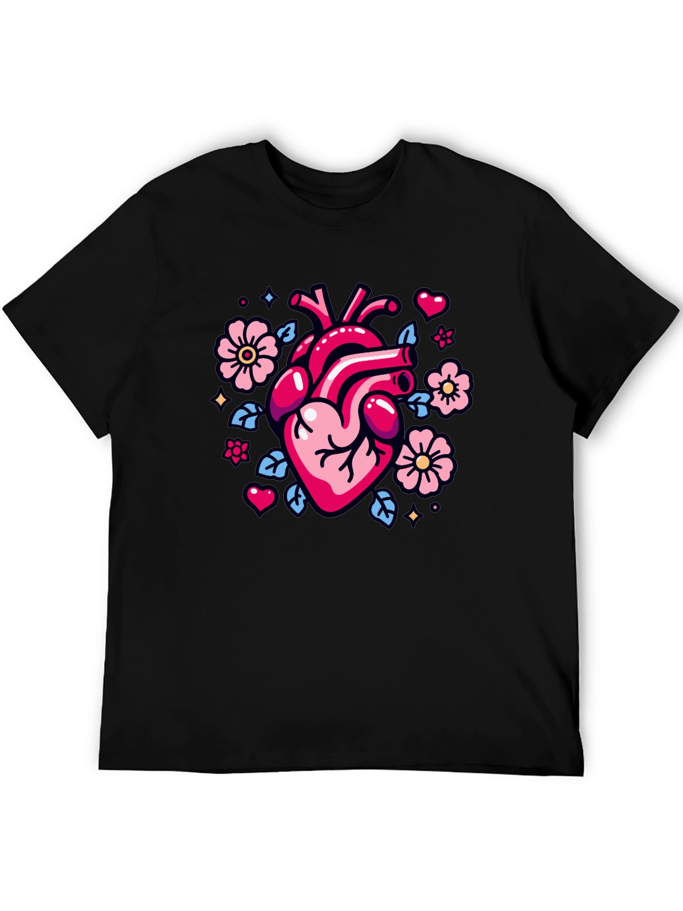 Anatomical Heart & Flowers Graphic Tee