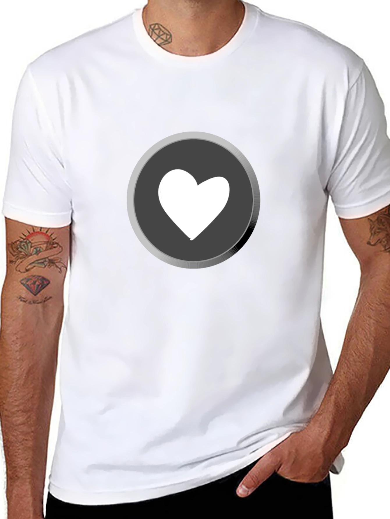 Heart Button Graphic Tee - Soft Black Cotton T-Shirt