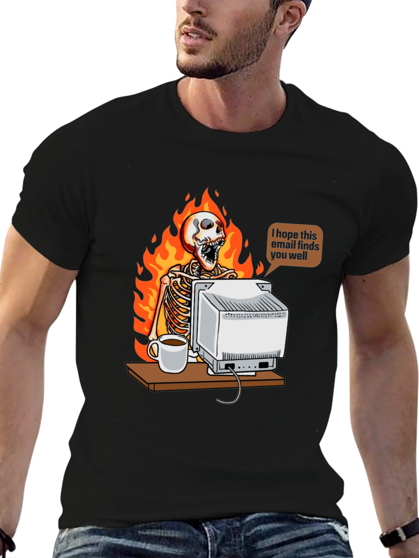 Humorous Skeleton on Fire T-Shirt