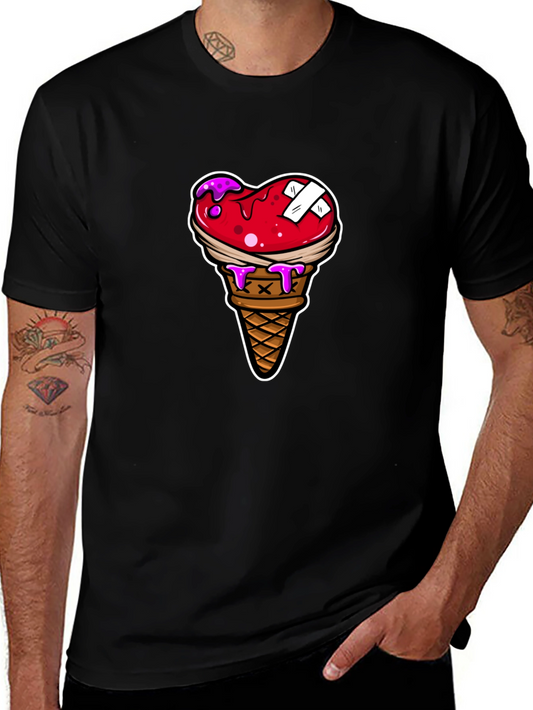 Heart Ice Cream Cone Graphic Tee - Trendy Streetwear Shirt