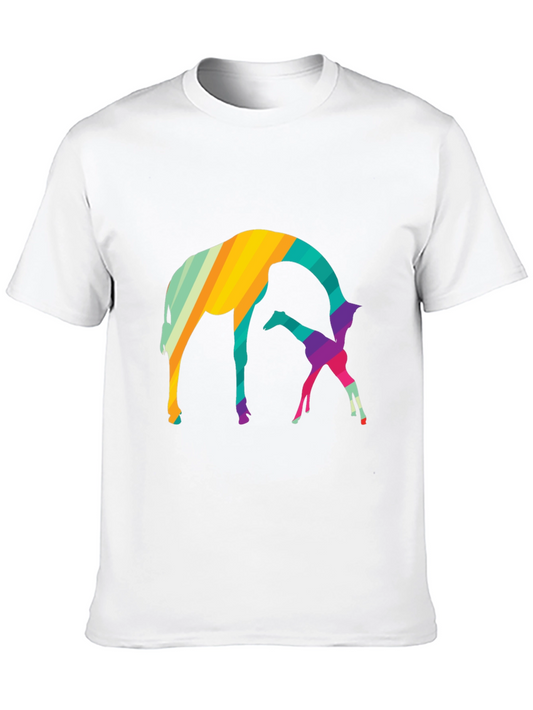 Abstract Giraffe Graphic Tee - Black Cotton Blend Shirt
