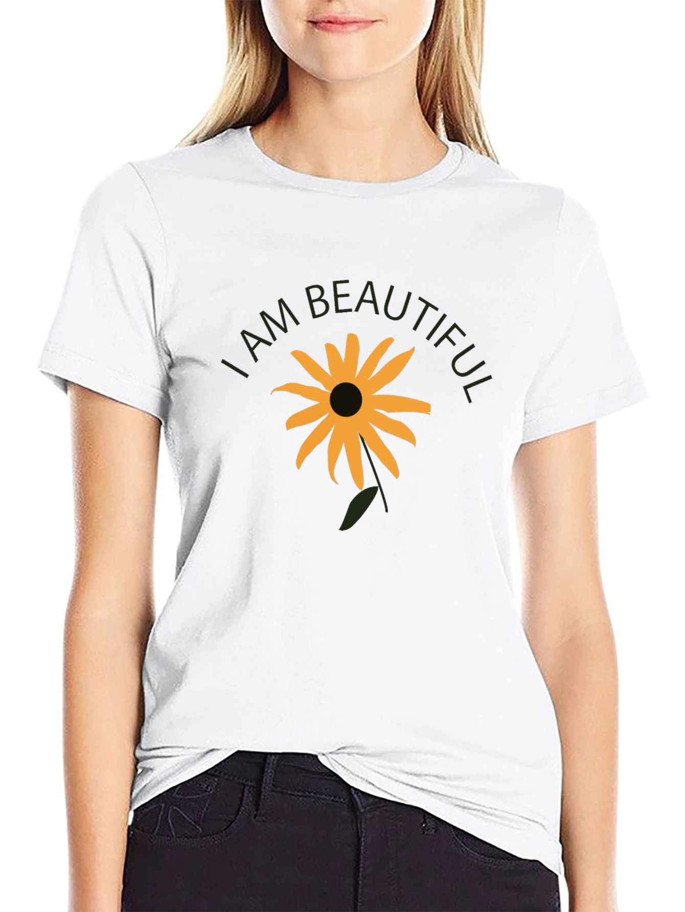 I Am Beautiful Sunflower Graphic Tee - Black