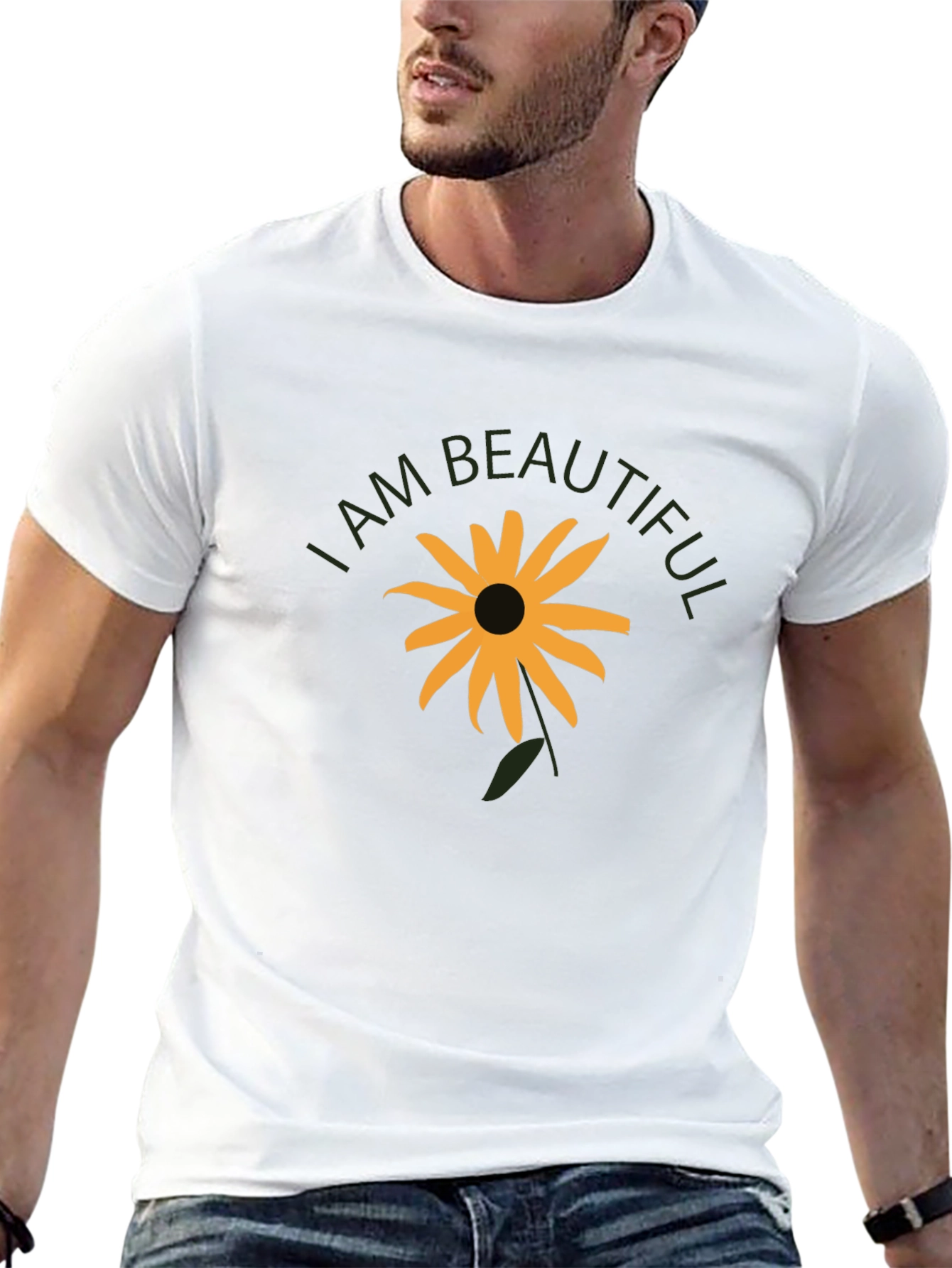 I Am Beautiful Sunflower Graphic Tee - Black