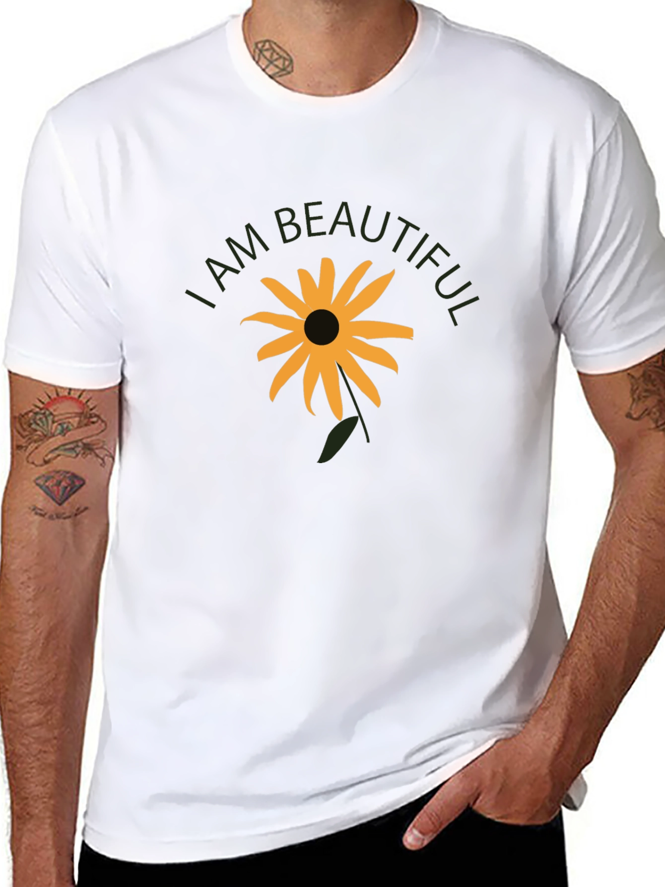 I Am Beautiful Sunflower Graphic Tee - Black