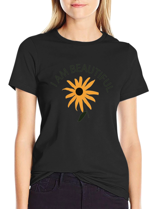 I Am Beautiful Sunflower Graphic Tee - Black