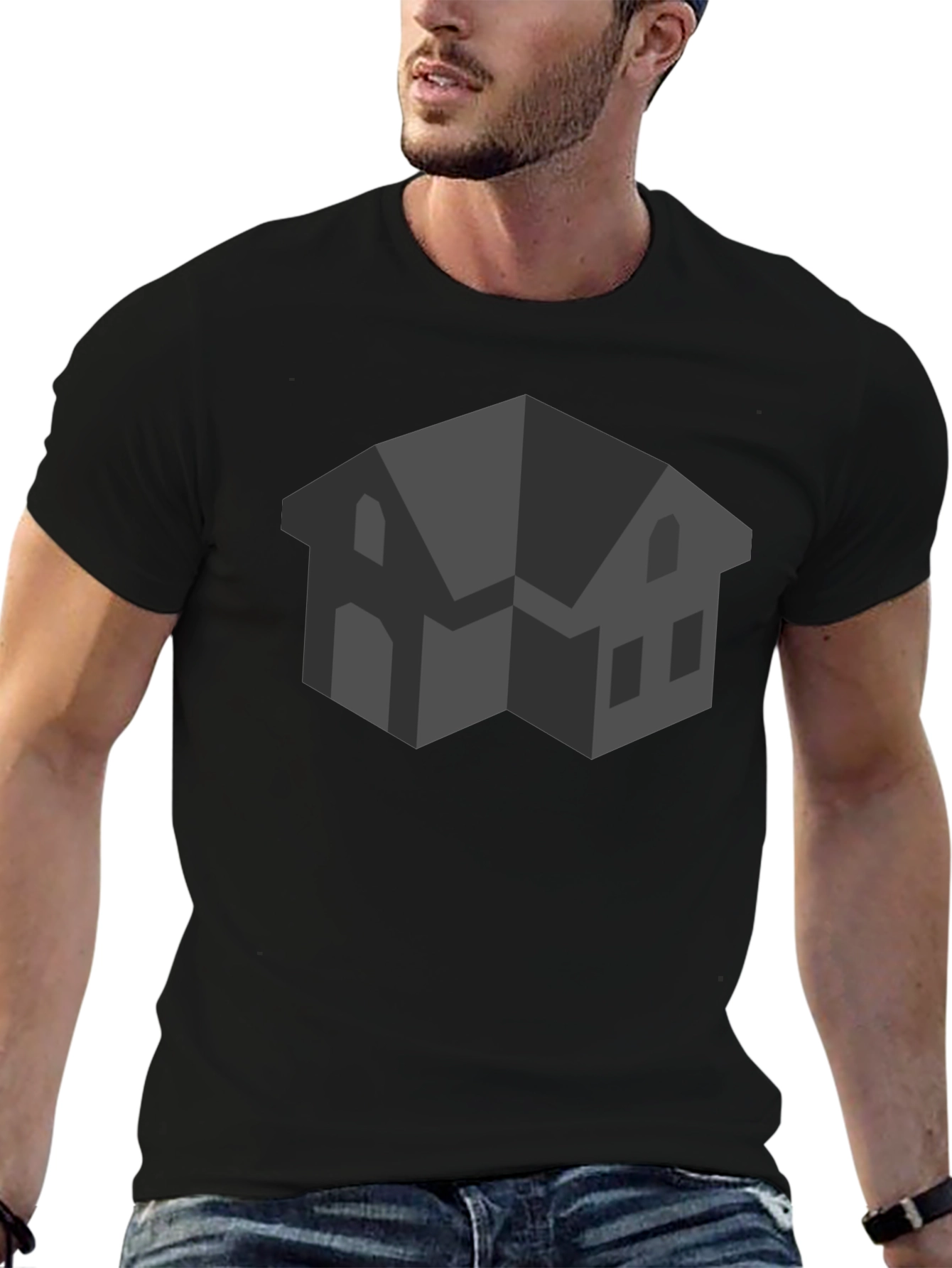 Abstract House Graphic Black T-Shirt