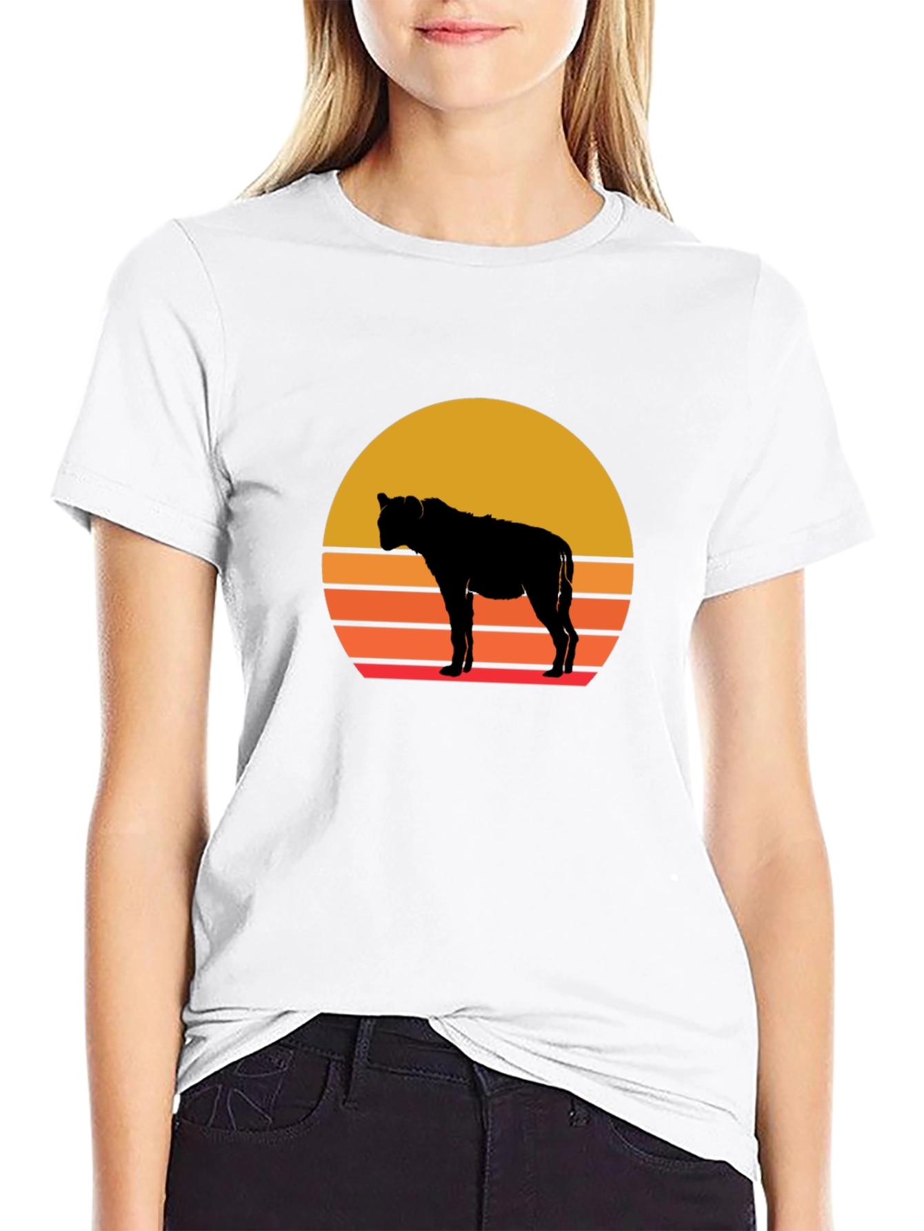 Hyena Sunset Graphic Tee - Stylish Animal Silhouette