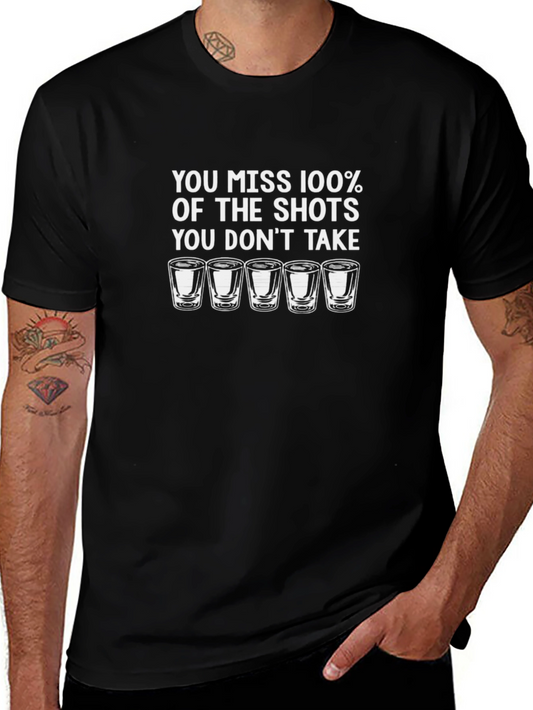 Humorous Shot Glass Graphic Mens Black T-Shirt