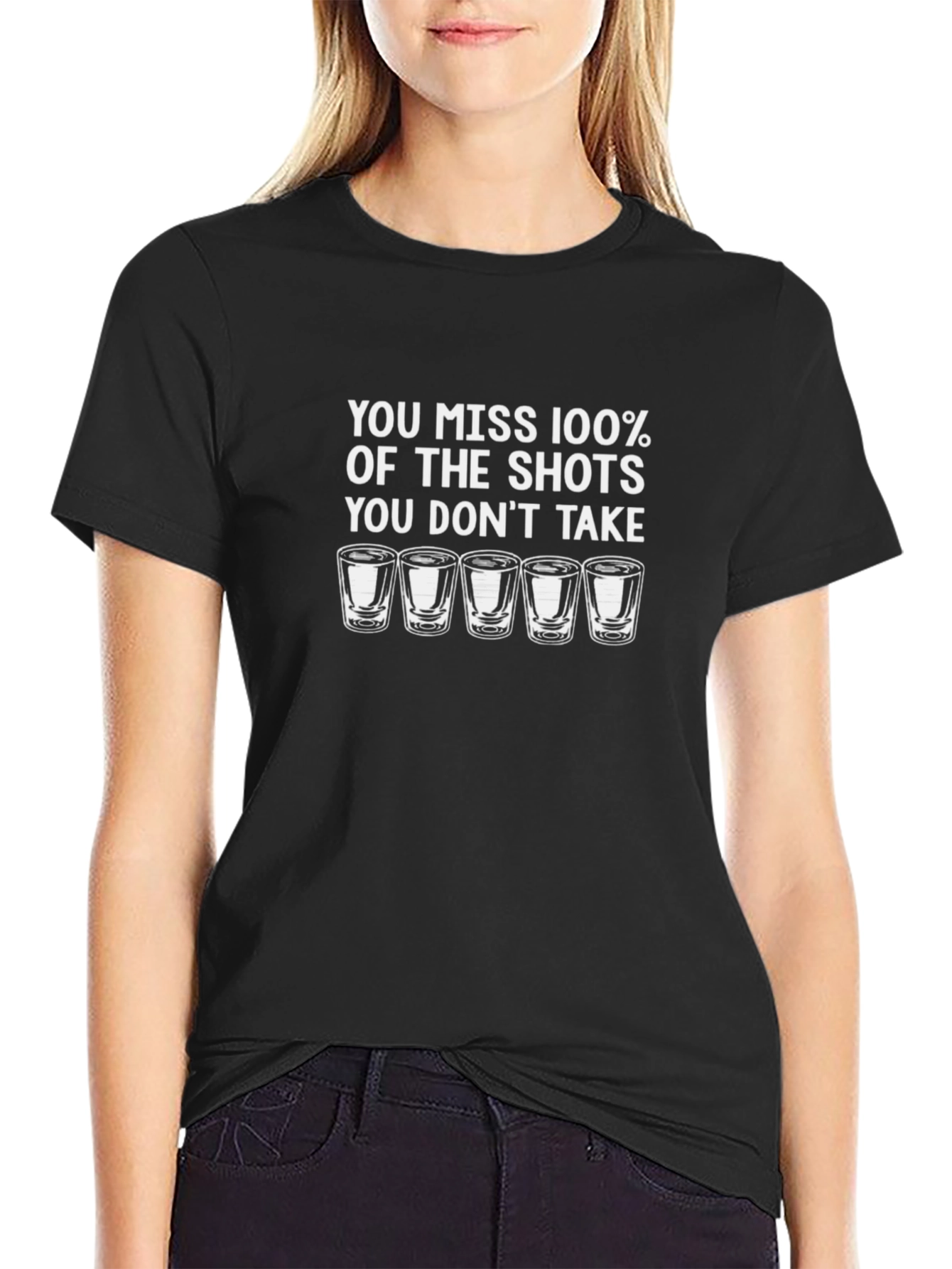 Humorous Shot Glass Graphic Mens Black T-Shirt